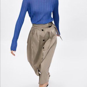 ZARA Button Front Khaki Midi Skirt NWOT